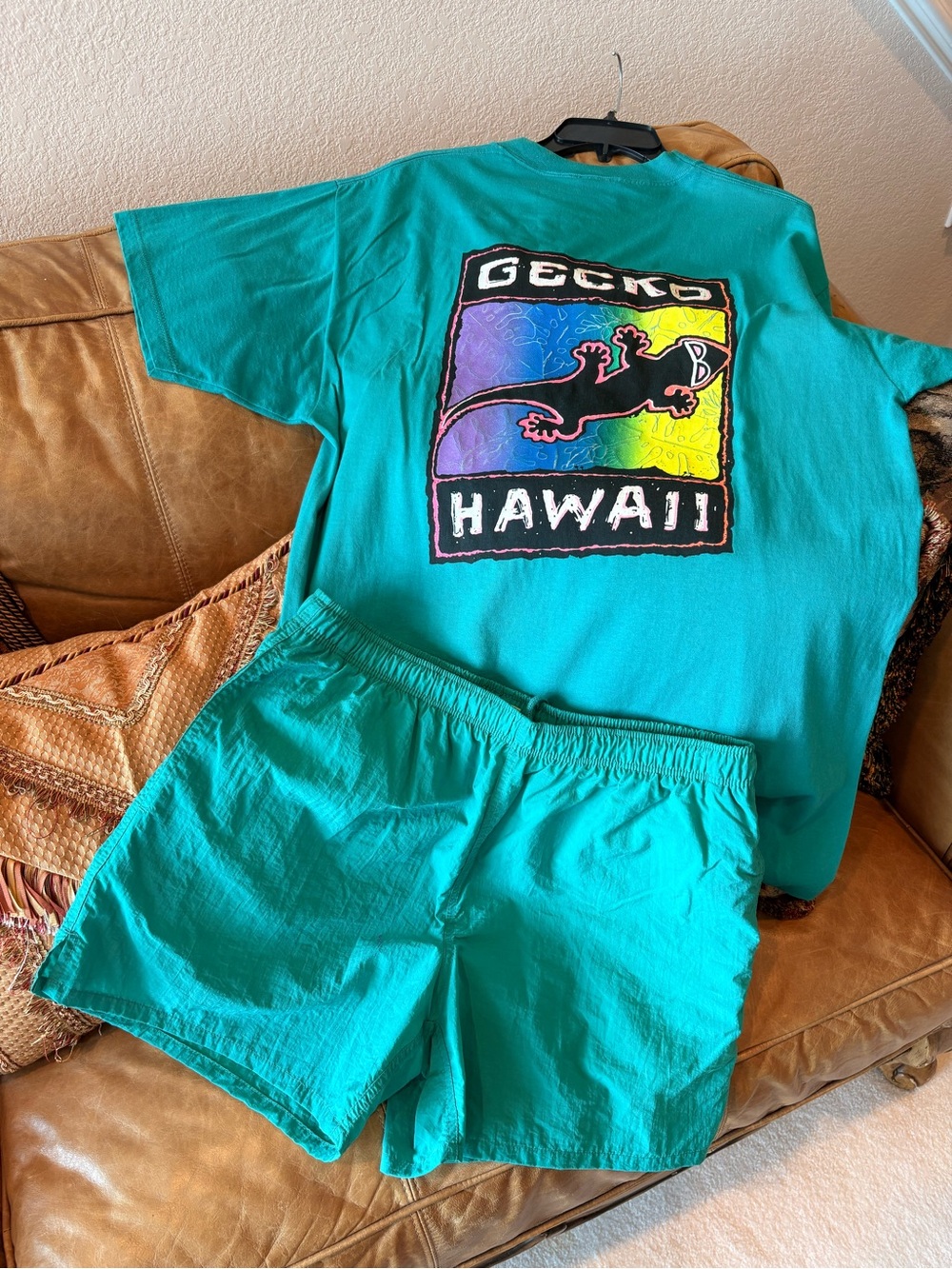 Gecko Hawaii Teal Short / Tee Set -XL